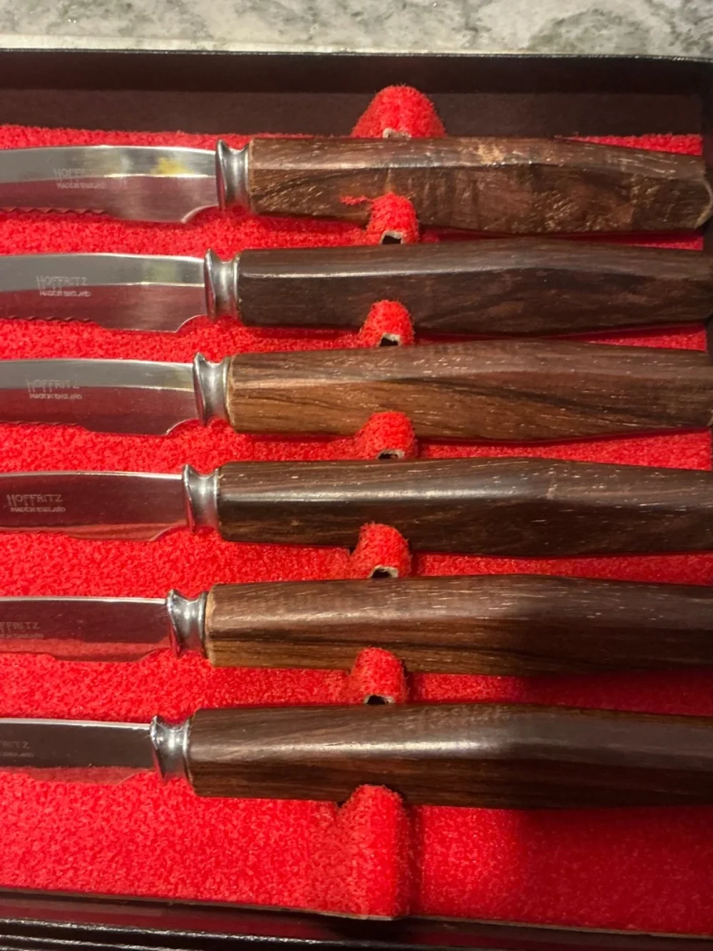 2 Boxes Hoffritz set of 6 wooden handle serrated steak knives 12 total